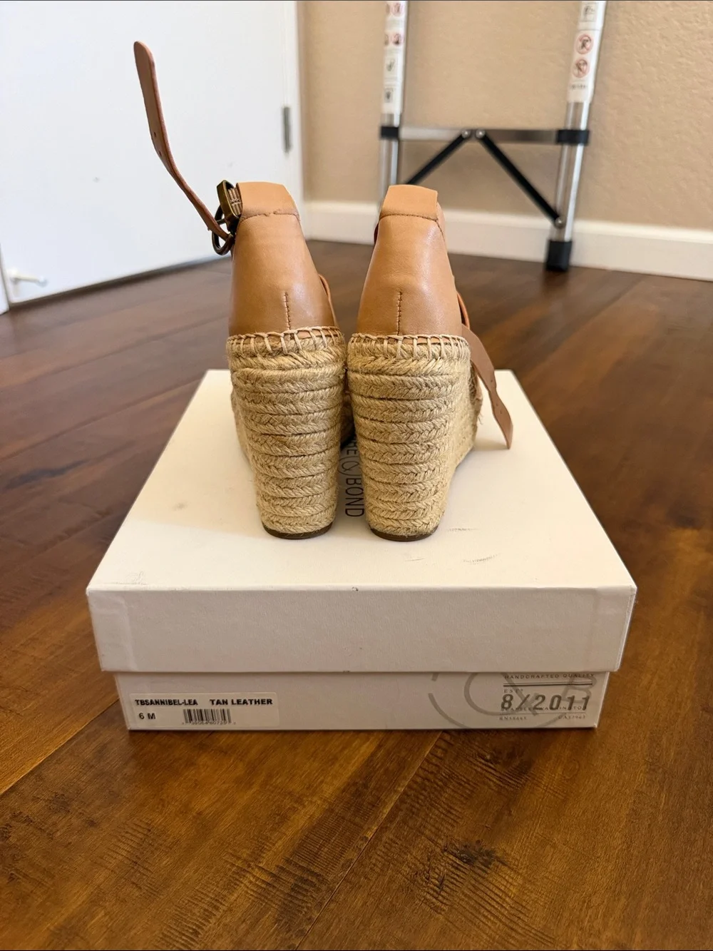 Treasure&Bond Women’s Tan Espadrille Wedge Sandals - Classic Leather Ankle Strap